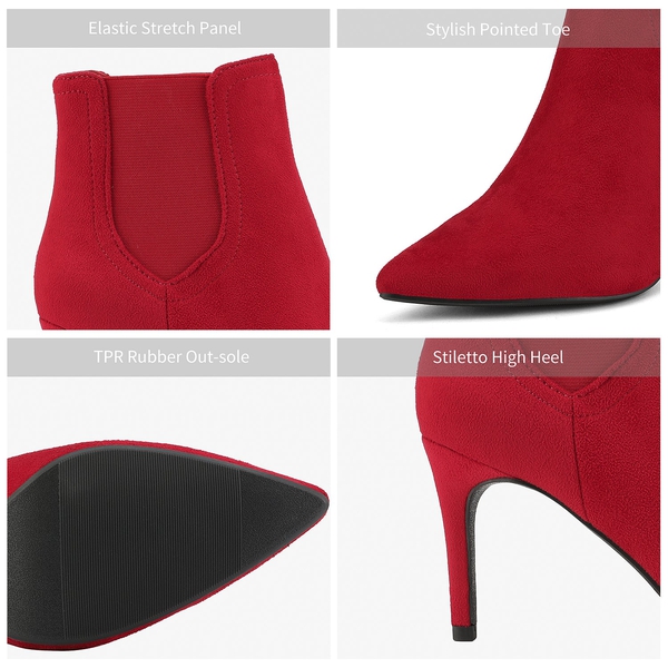 Pointed Toe Stiletto Ankle Booties - RED SUEDE - 4